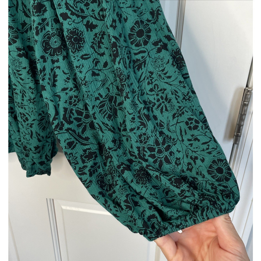 Knox Rose Women's Boho Dark Floral Blouse Sz XXL DK Green Long Sleeve Whimsigoth - Picture 3 of 15